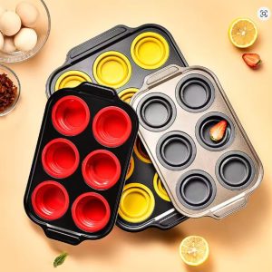 Foldable silicone cake molds, 6-piece and 12-piece press-type cake molds, easy demolding oven baking tools