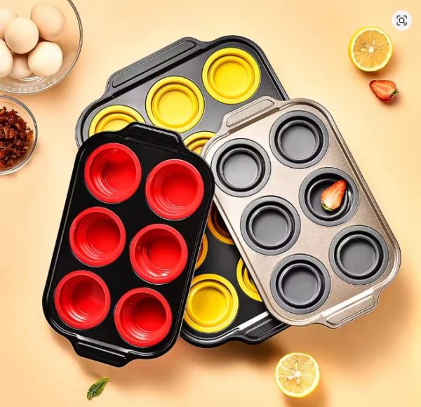 Foldable silicone cake molds, 6-piece and 12-piece press-type cake molds, easy demolding oven baking tools