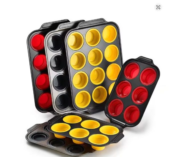 Foldable silicone cake molds, 6-piece and 12-piece press-type cake molds, easy demolding oven baking tools - Image 5